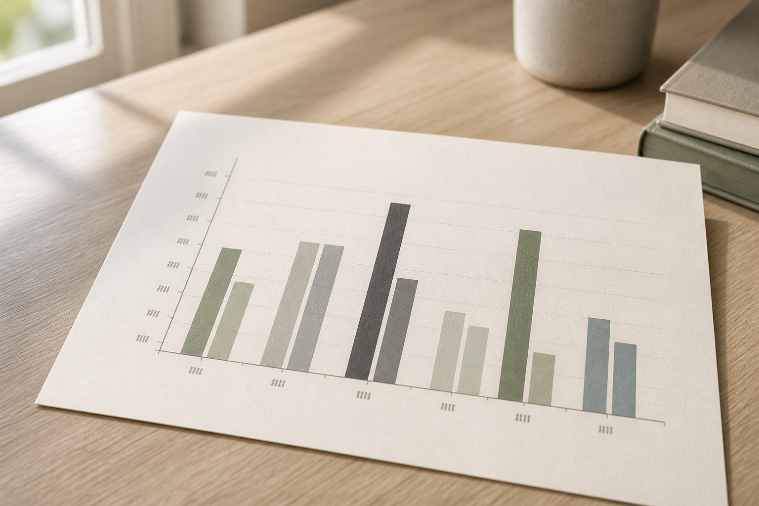 Printed bar chart on a desk, unlabeled